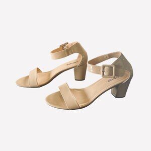 White Mountain Creme Patent Leather Low Heel Sandals